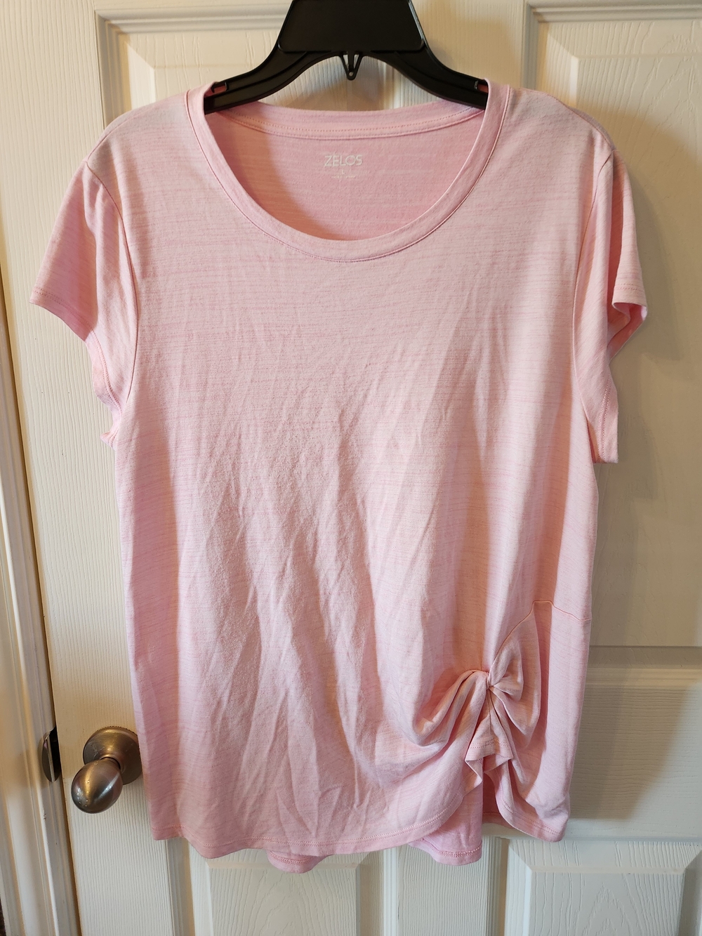 ZELOS Women’s Lightweight Pink Short-Sleeve Top with Side Knot, Large